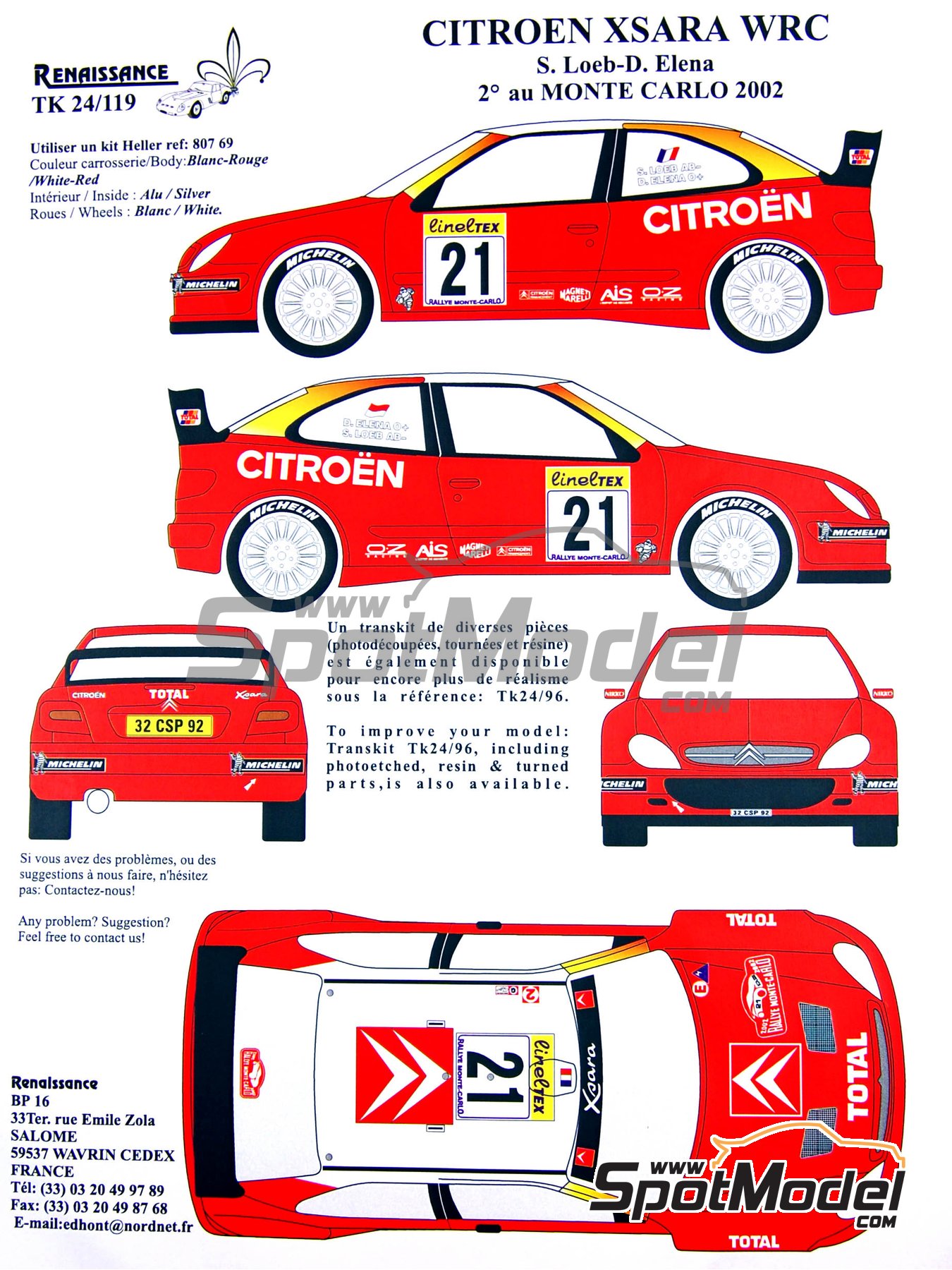 Citroen Xsara WRC - Monte Carlo Rally - Rallye Automobile de Monte-Carlo  2002. Marking / livery in 1/24 scale manufactured by Renaissance Models  (ref.